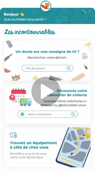 Capture d’écran du module digital Trizzy intégré au site de Grand Belfort, avec recherche de consignes de tri, calendrier de collecte et carte des équipements.
